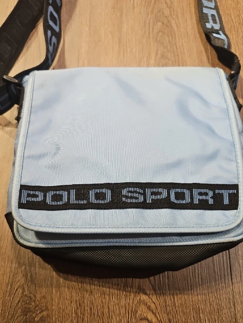Polo by Ralph Lauren Light Blue Polo Sport Messenger Bag, Vintage 90's
